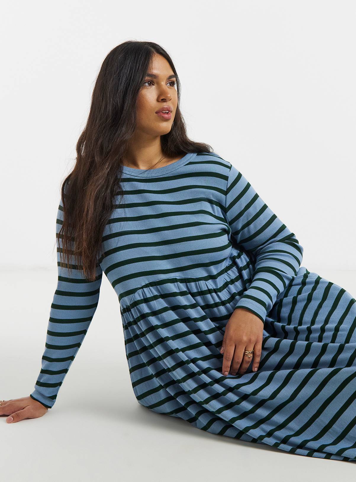 SIMPLY BE Stripe Ribbed Smock Midi Dress 30 - Image 3